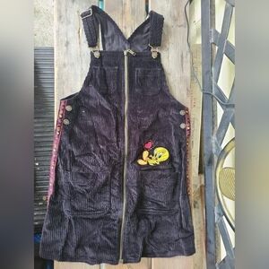 WARNER BROTHERS / TWEETY SZ 14-16Y EUC BLACK w/ TWEETY in pocket corduroy Dress